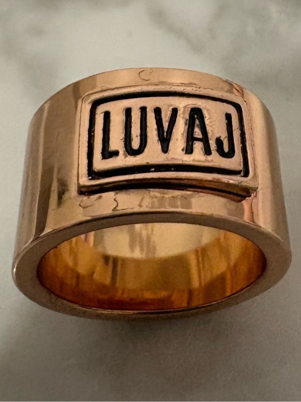 LUVAJ Rose Gold Logo Plaque Ring